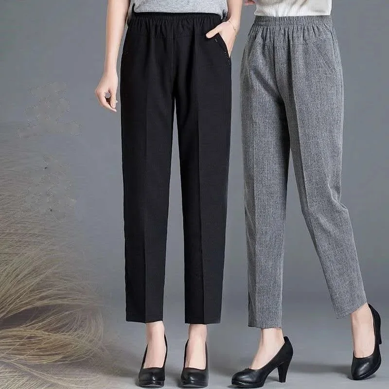 

Middle-Aged And Elderly Women'S Trousers Summer Thin Cotton And Linen Mother Trousers Straight High-Waist Casual Loose Trousers
