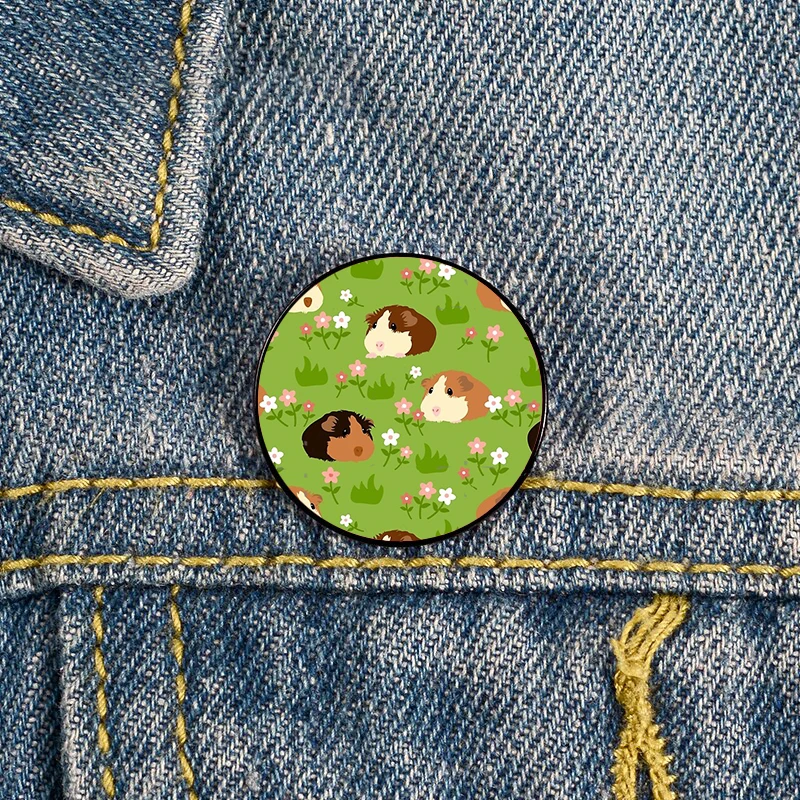 

Bubu the Guinea Pig and Flowers Pin Custom Funny Brooches Shirt Lapel Bag Badge Cartoon Jewelry Gift for Lover Girl Friends