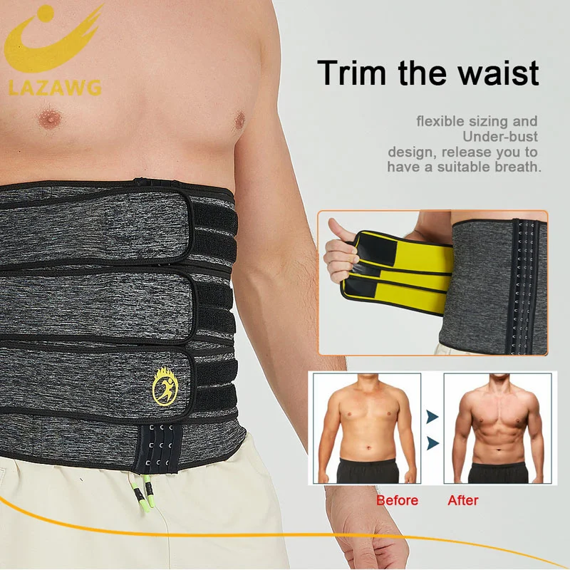LAZAWG Men Waist Trainer Slimming Body Shaper Sauna Sweat Neoprene Belt Corsets Tummy Control Fitness Burner Workout Weight Loss