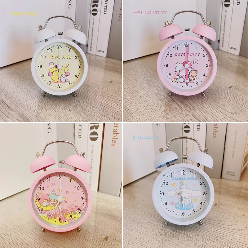 Sanrio's New Cartoon Silent Ringing Alarm Clock Kawaii Kuromi Hello Kitty Cinnamoroll Anime Student Bedroom Bedside Alarm Clock