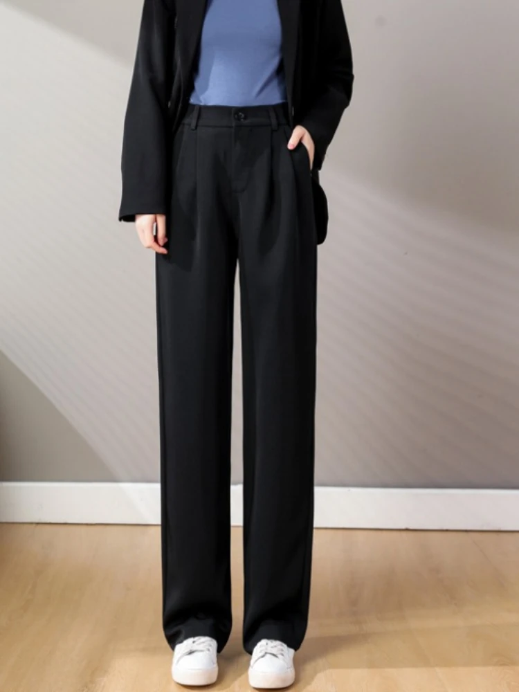

Женские брюки корейские модные элегантные широкие брюки весна-осень однотонные свободные офисные женские прямые Костюмные брюки с высокой...
