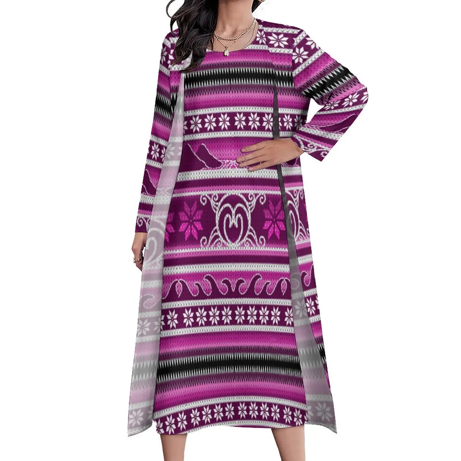 

Зимнее розовое платье в скандинавском стиле, осень, Винтажный дизайн, уличный стиль, богемные пляжные длинные платья, женское элегантное пл...