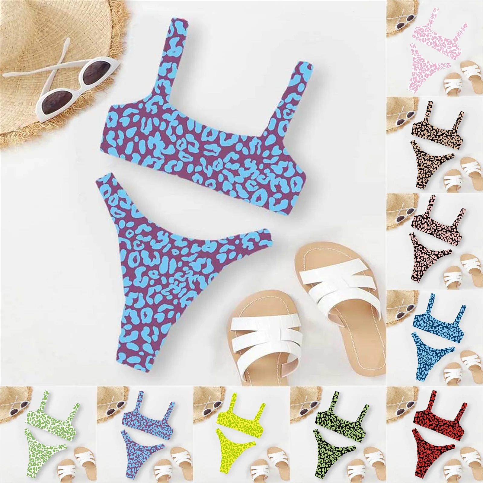

Multicolor High Waisted Leopard Print Split Bikini Sexy Beach Split Swimsuit