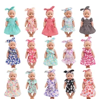 one piece summer floral skirt hairband accessories for 18inch american doll and 43cm doll kids gift free shipping items