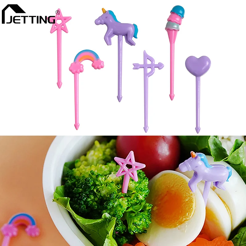 

6pcs Mini Food Fruit Fork Set For Kids Cute Bento Box Decor Dessert Forks Mini Cartoon Toothpick For Cake Dessert Party Supply