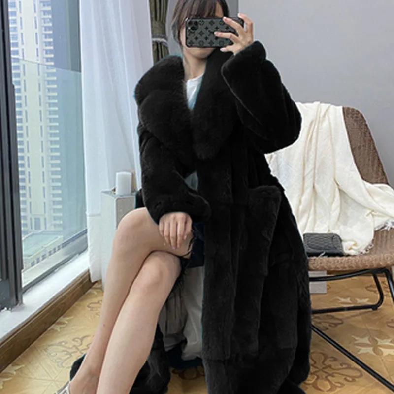 Women Fur Fox Coats Long Winter Gray Pink Faux Fur Coat Warm Plush Teddy Coat Brand Fur Jacket Female Thicken Faux Fur Outwear