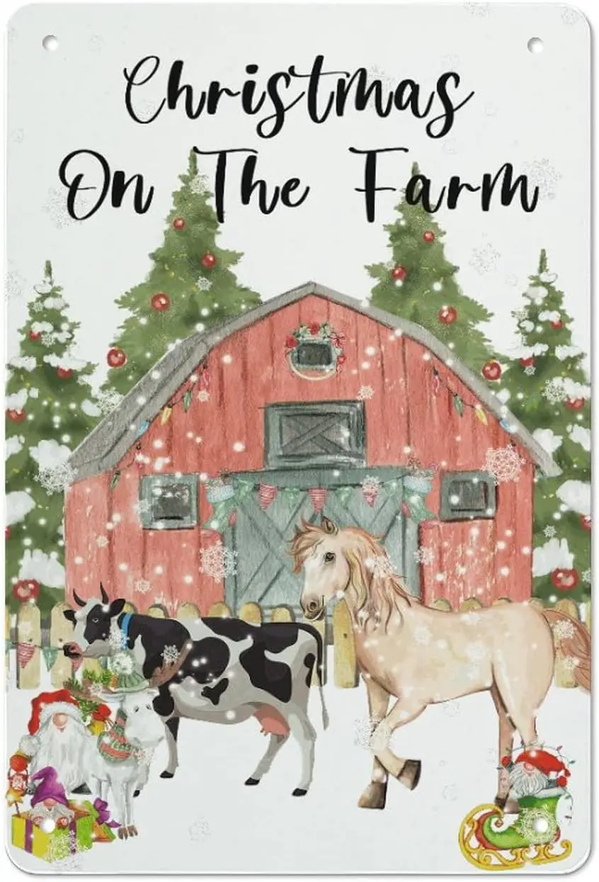 Рождество на ферме Животные Оловянная вывеска Порионы Приветствия