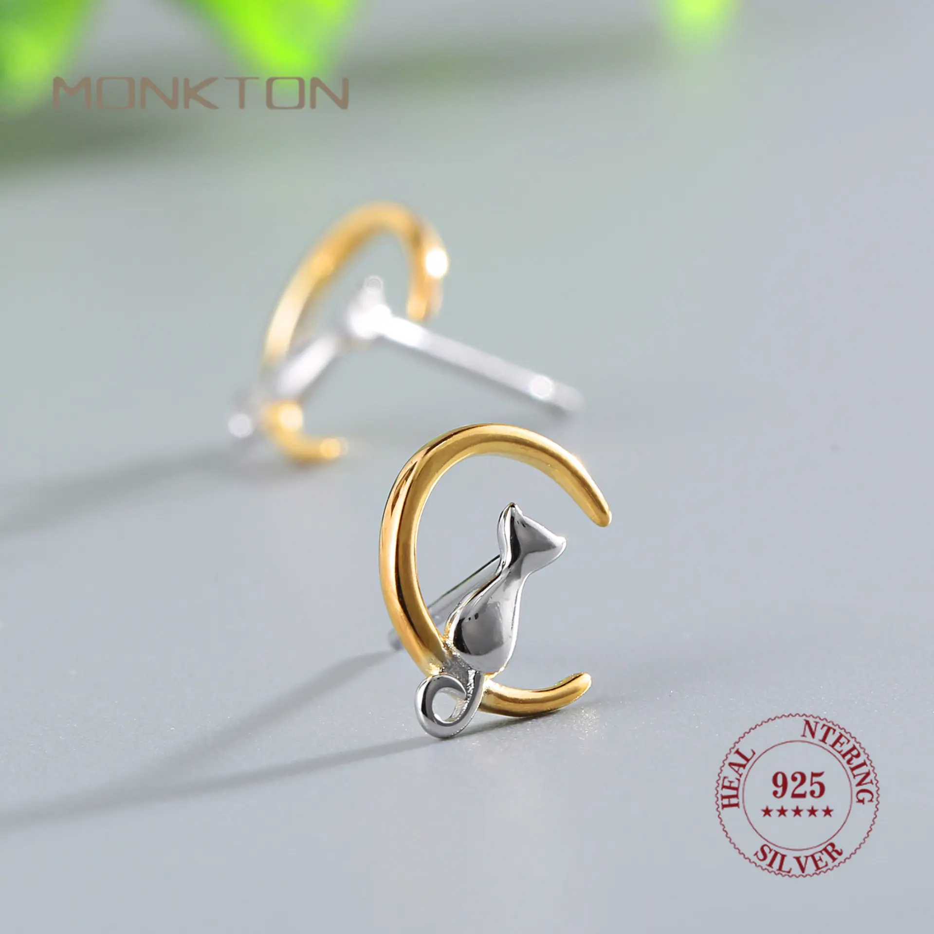 

Monkton Cute 925 Sterling Silver Litter Kitty Stud Earrings Sweet Moon Cat Girls Animal Ear Stud Fine Jewelry Accessories