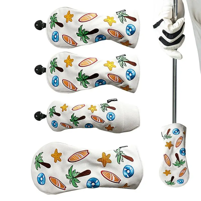 

Golf Head Covers 4 Pieces Waterproof Golf Iron Head Covers Set Pu Leather Club Covers For Driver Fairway Wood Hybrid Fit All