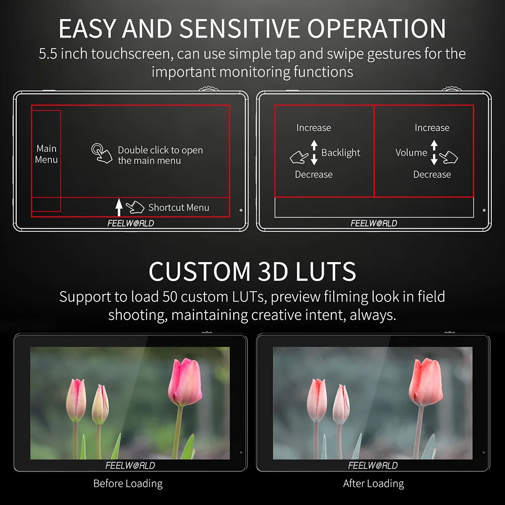 FEELWORLD Монитор с сенсорным экраном LUT5 5 дюймов 3000 нит Ультра яркая зеркальная