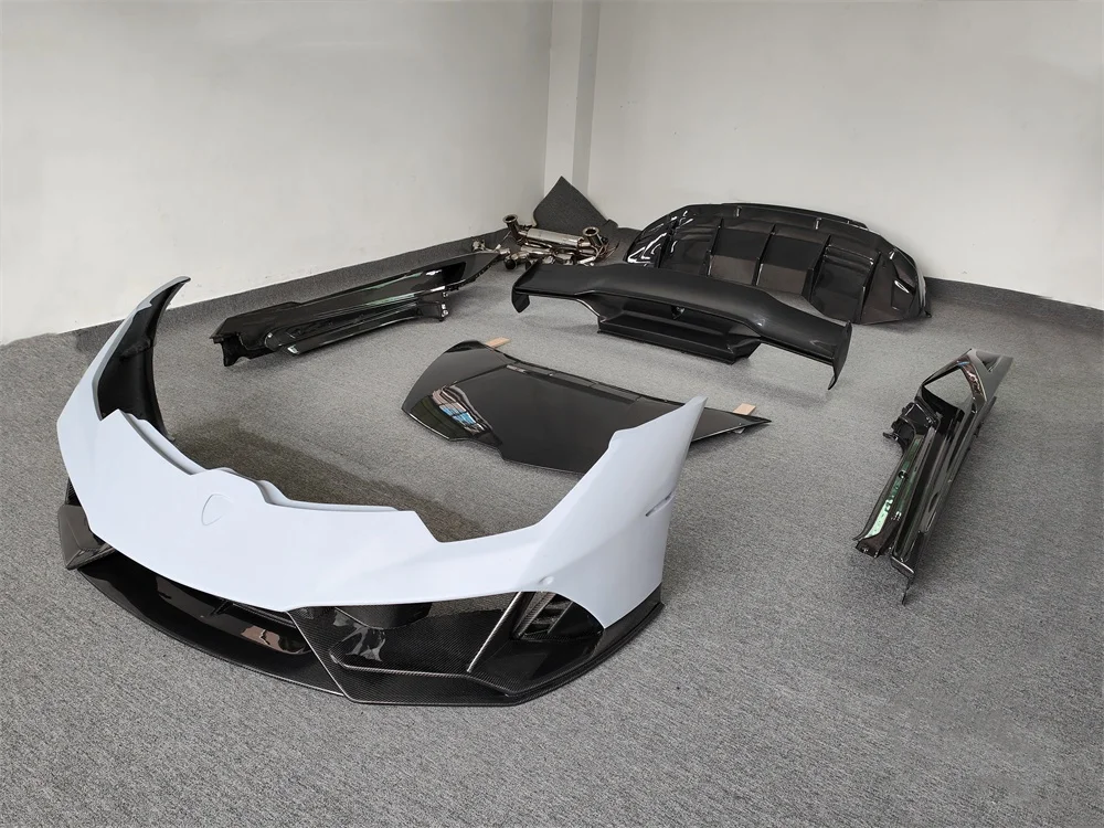 Фото Модернизированный комплект кузова из полукарбона в стиле Lamborghini Huracan EVO, включая задний бампер, капот и спойлер для LP610 LP580 №5