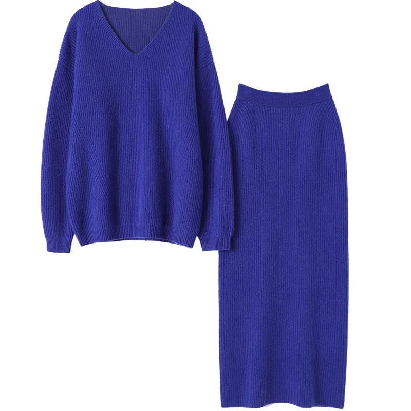 Италия новый модный зимний вязаный комплект из 100% кашемира в рубчик 2 предметов