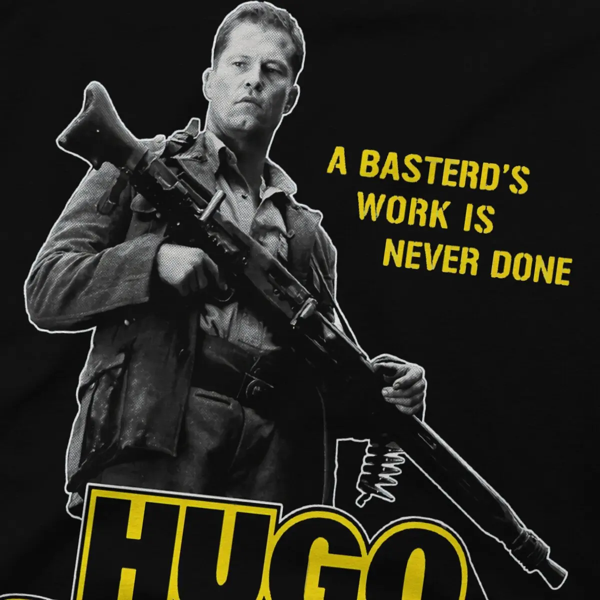 Фото Мужские футболки HUGO STIGLITZ IS A BASTERD, Забавные футболки из чистого хлопка с коротким рукавом, Inglourious Basterds, черные футболки №4