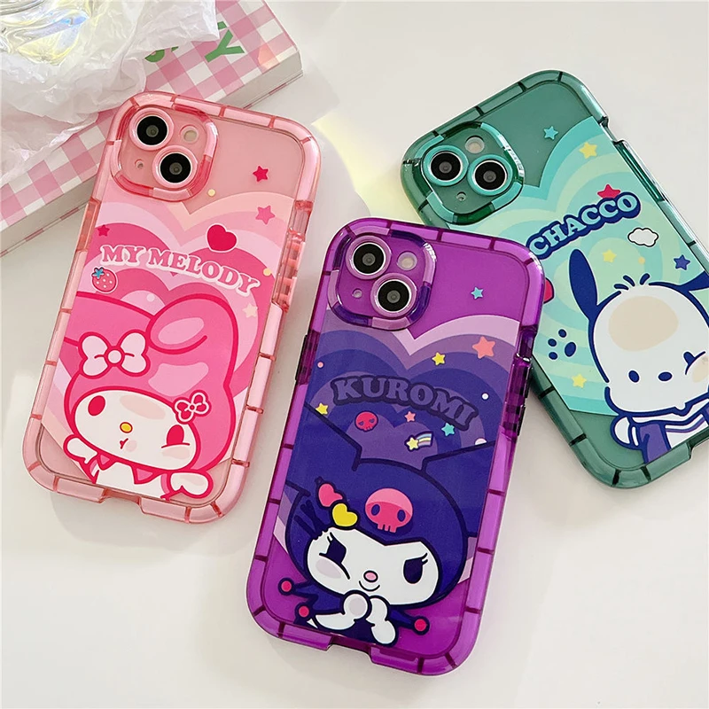 Sanrio My Melody Kuromi Cinnamoroll Pochacco Luminous Phone Case For iPhone 14 Plus 13 12 11 Pro Max XR XS X Glow TPU Cover Capa