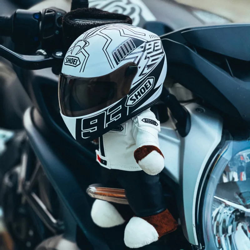 

Helmet Bear Doll Motorcycle Teddy Bear Plush Doll With Helmet Ornaments Gifts for Friends Boyfriend Home Office Ornaments Decor