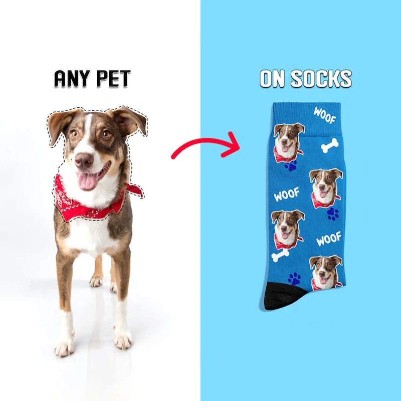 Custom Print Your Photo Pet Face Socks Personalized Socks Logo Fashion Funny Cotton DIY Design Birthday Valentine's Novelty Sock