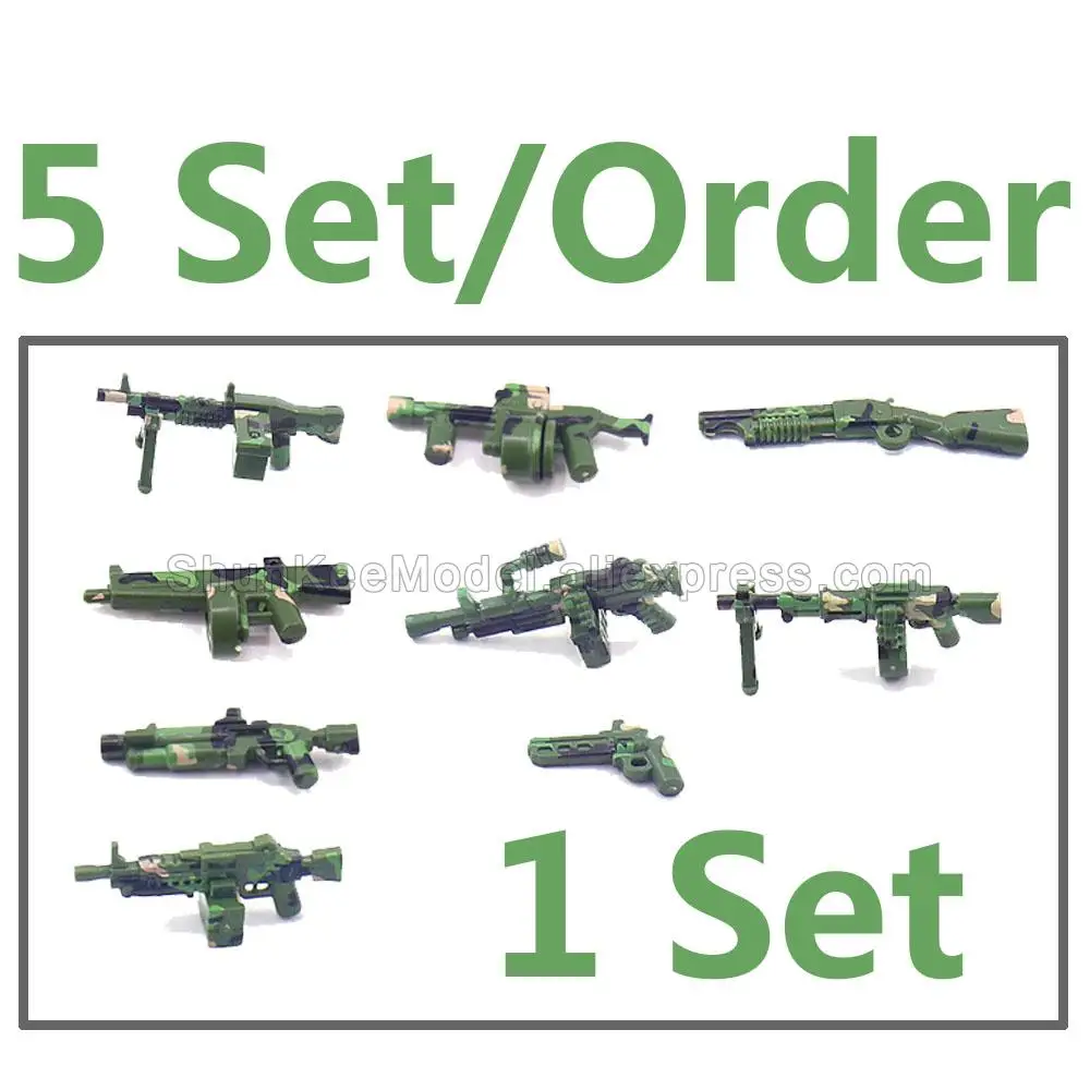 Military Weapon Machine Gun Rifle Pistol Mega Model Building Blocks Toy DIY Lot Set Action Figures Assemable Bricks 7032 Green