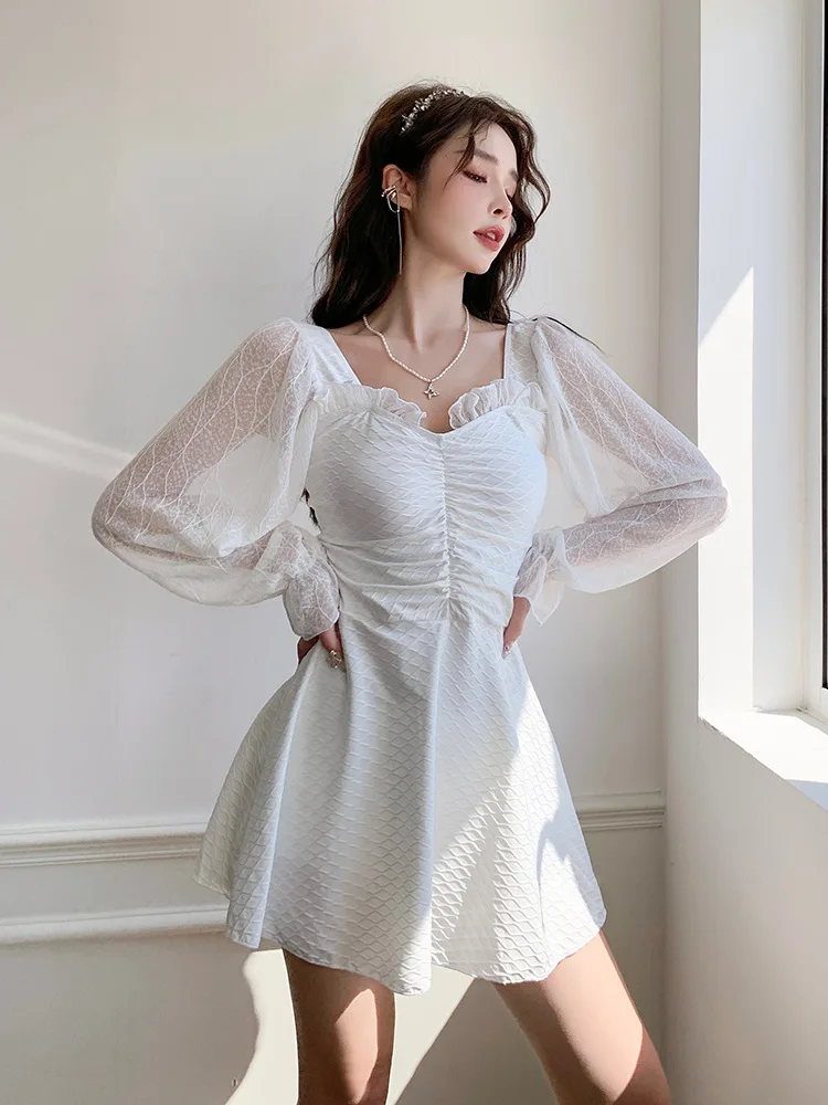 Женский слитный купальник юбка с длинными рукавами Солнцезащитная Женская