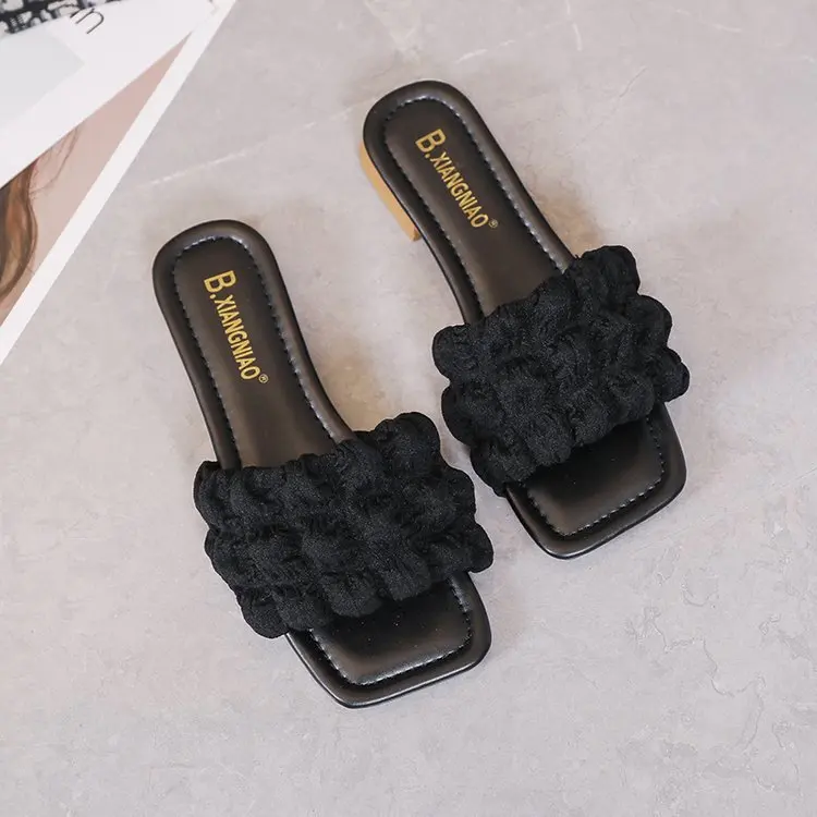 

Шлепанцы женские шифоновые, Симпатичные сандалии, повседневная обувь без застежки, плоская подошва, лето 2022