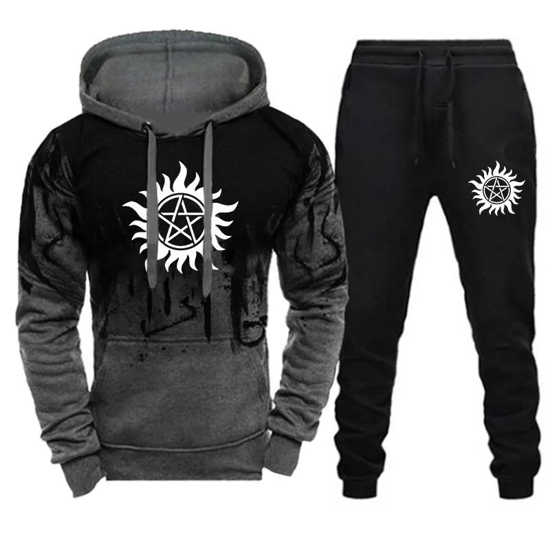 

2022 New Mens Pullover Hoodie and Sweatpant Autumn Winter Tracksuit Jogging Suits Fashion Brand Printed Set