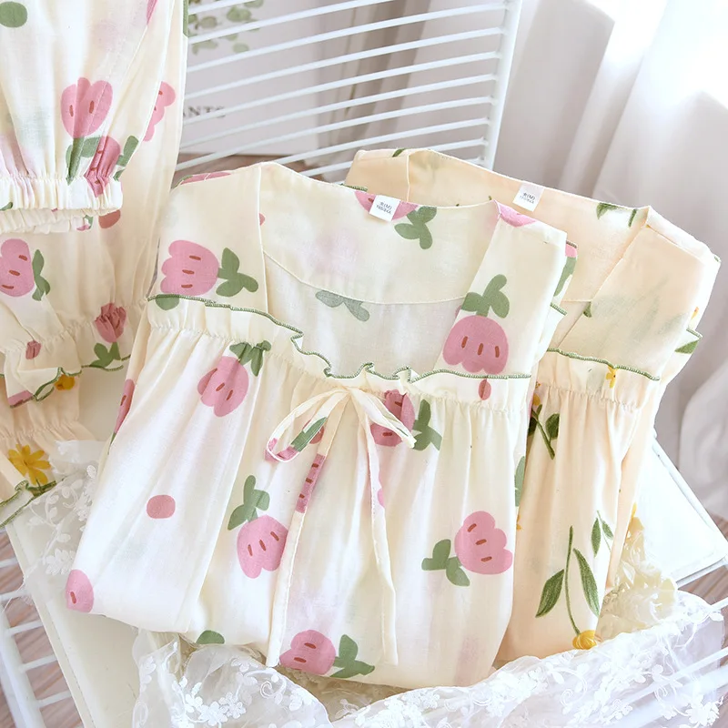 Sweet and Cute Sleepwear Women's Clothing Set 2 Pieces Cotton Thin Woman Clothes for Women Free Shipping Pullover Long Sleeve