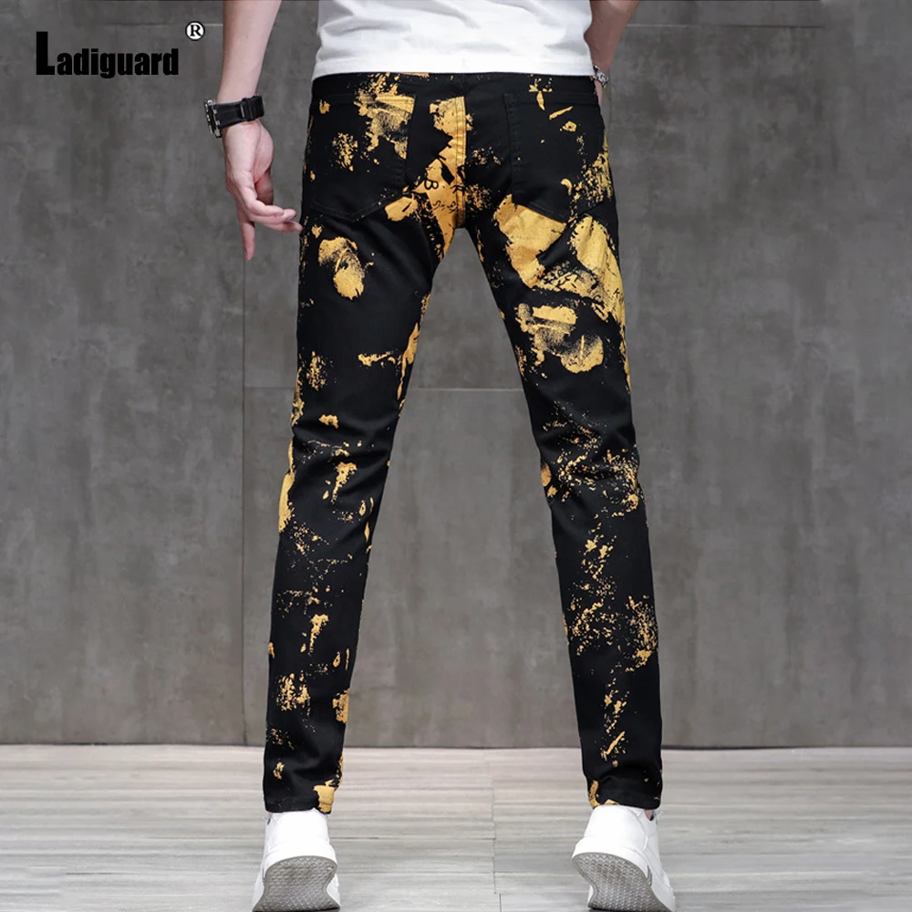 Ladiguard Plus Size Mens Fashion Tie Dry Jeans Demin Pants 2022 Kpop Style Hip Hop Demin Trouser Male Casual Stretch Pencil Pant