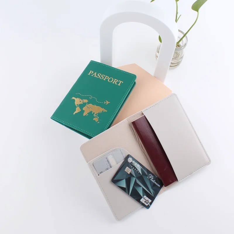 New Simple Fashion Passport Cover World Map Thin Slim Travel Passport Holder Wallet Gift PU Leather Card Case Cover Unisex