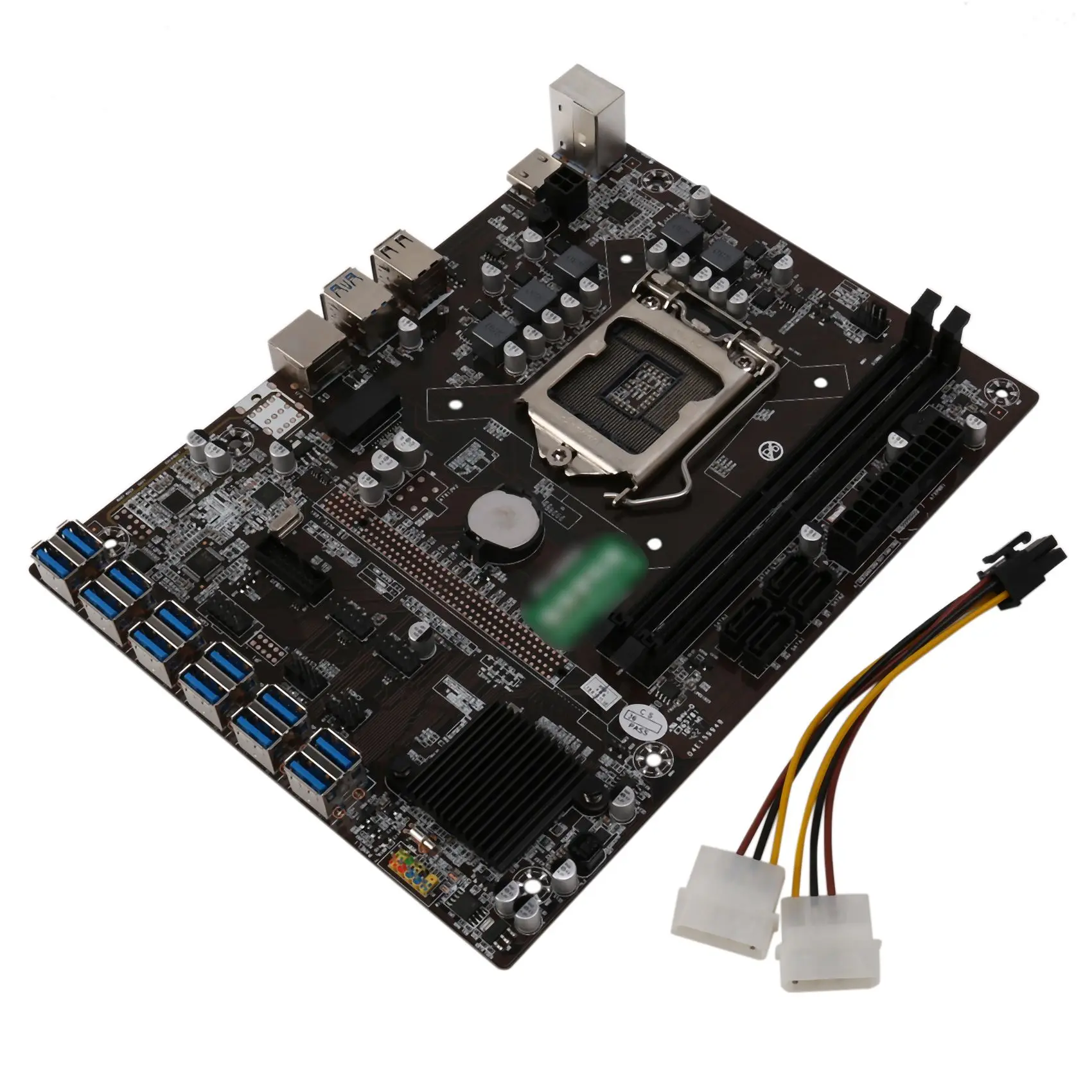 

B250C BTC Mining Motherboard 12 USB3.0 to PCI-E 16X Graphics Slot LGA 1151 DDR4 DIMM with 6PIN to Dual 4PIN Power Line
