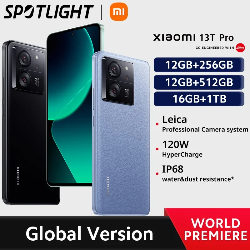 [Мировая премьера] Глобальная версия Xiaomi 13T Pro 5G Камера Leica 50 МП AMOLED-дисплей 144 Гц Аккумулятор 5000 мАч 120 Вт HyperCharge IP68