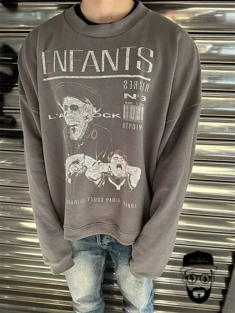 Зимняя серая толстовка с капюшоном в стиле ретро свободная спортивная одежда