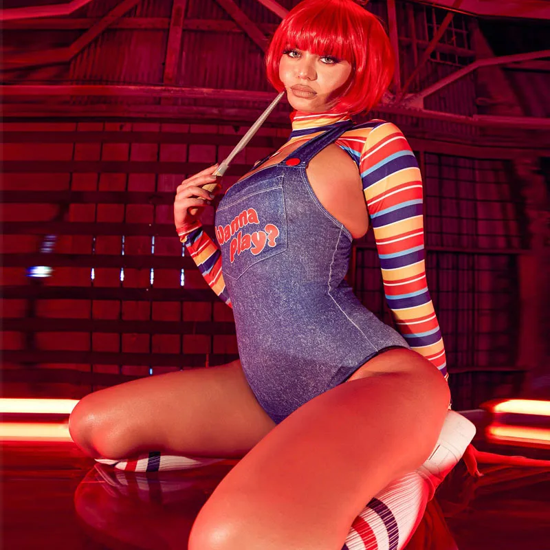 

Костюм для косплея на Хэллоуин Aniow, боди с надписью want Play, женский комбинезон, костюм для взрослых, комплект из двух предметов, новинка 2022