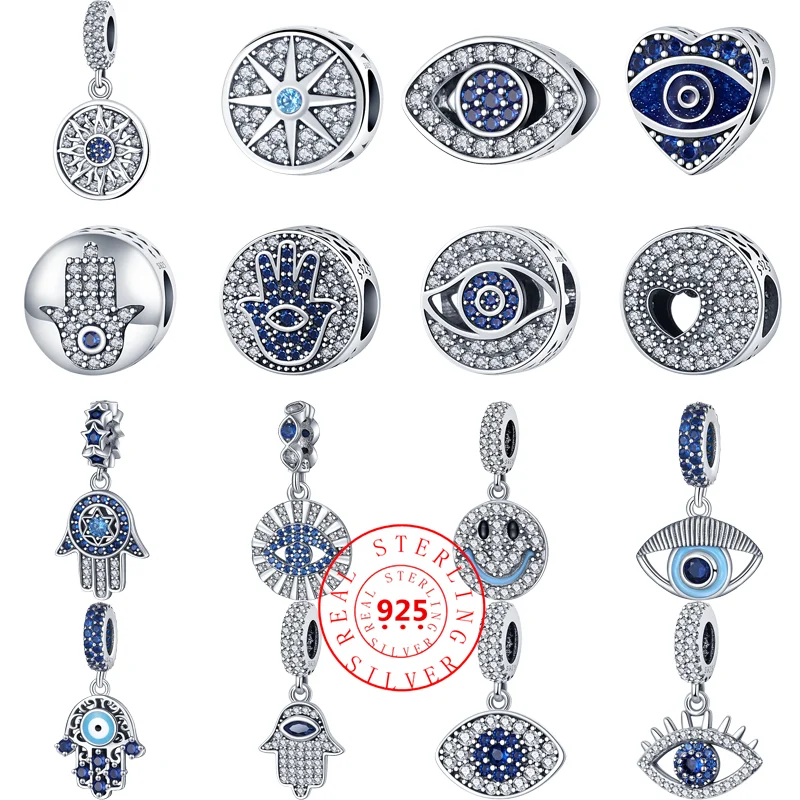 

New 925 Sterling Silver Blue Demon Evil Eye Series Sparkling Zircon Beads Fit Pandora Original Charms Bracelet DIY Women Jewelry