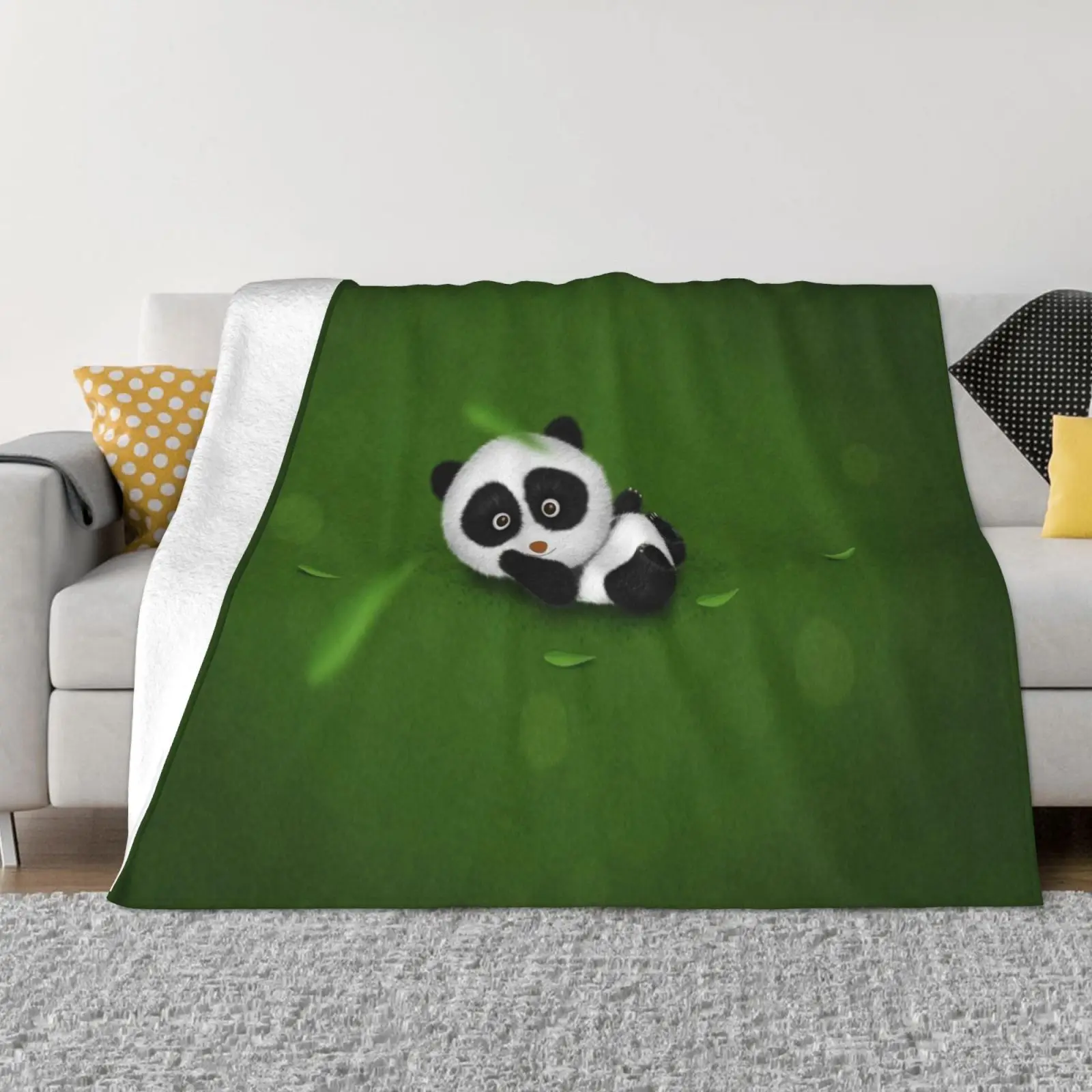 

Dark Blue Panda Cartoon Blankets for Beds Flannel No Pilling Spring Autumn Blankets Single Side Printed 80x60 Inch