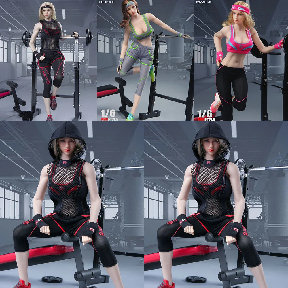 Fg054 1/6 Women Soldier Sportswear Yoga Suit Sneakers Running Gym Fitness Tank Tops Leggings Training Suit For 12