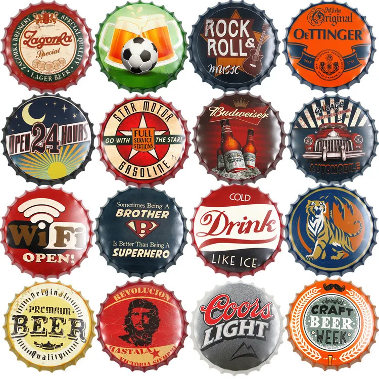 

American Retro Industrial Style Beer Cover Metal Art Tin Sign Plaque Iron Sheet Painting Plate Bar Home Wall Hanging Decoration