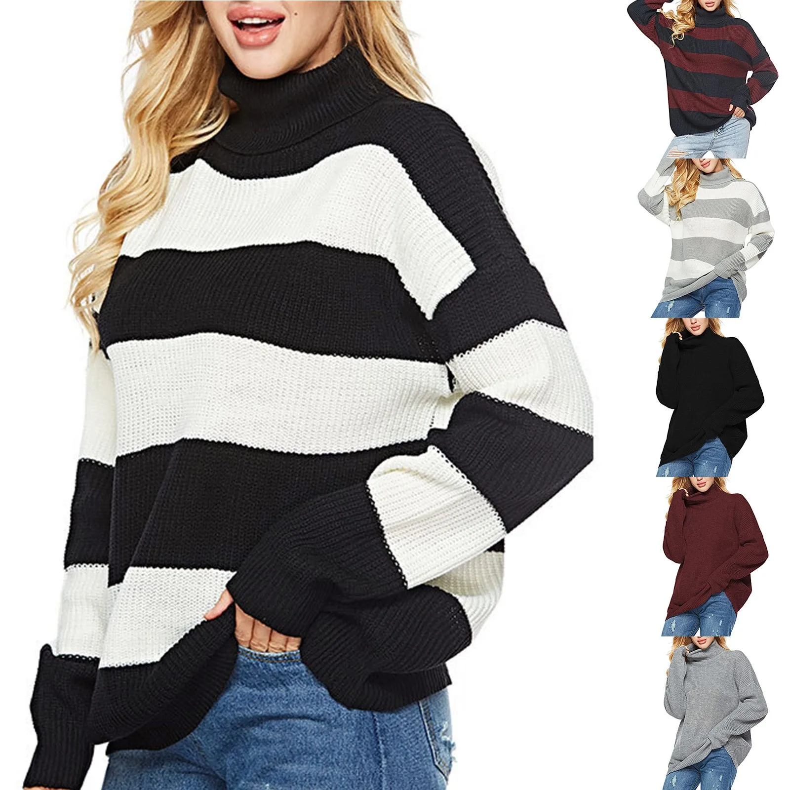 

And Winter Casual Striped Turtleneck Knitted Pullover Sweater For Women Mens Quarter Zip Fleece Fleece Pullover