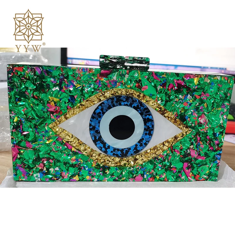 

Green Acrylic Clutch Evil Eye Purse Box Banquet Evening Handbags Crossbody Bag Chain Designer Evening Party Bag For Female 2022