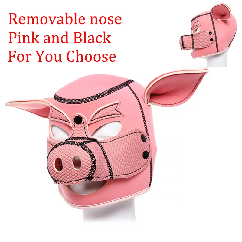 

Pink Pig Head Mask Sexy Toys For Couples Restraint Hood Slave Bondage Cosplay Black Adult Games Erotic Mask BDSM Headgear