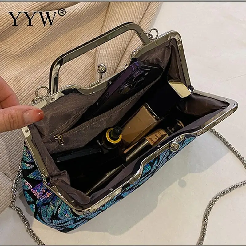 INS Colorful Sequins Women Handbag Gradient Geometric Clutch Bag Fashion Ladies Metal Chain Crossbody Shoulder Clip Buckle Purse