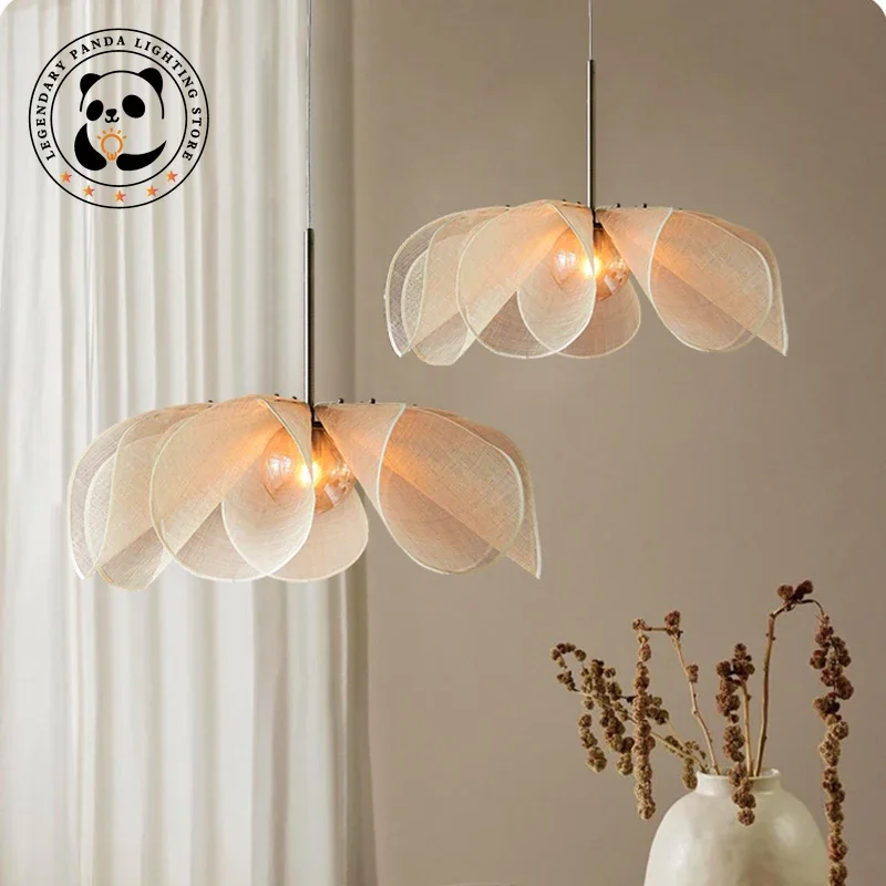 Японская Потолочная люстра Wabi-sabi тканевый абажур в стиле ретро лампа для