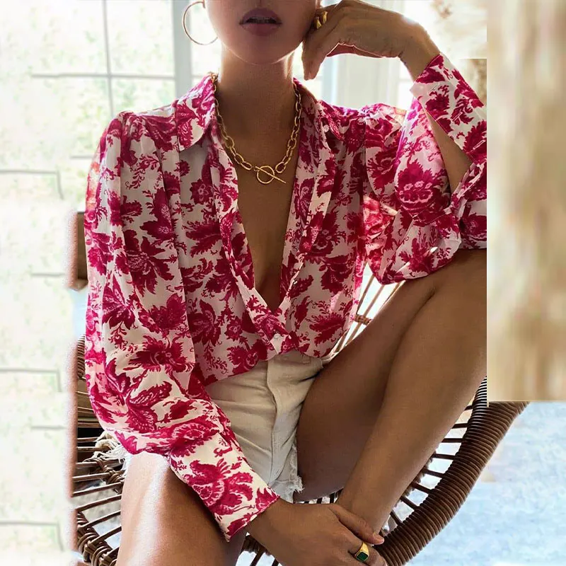 Женская шифоновая рубашка с леопардовым принтом блузка длинным