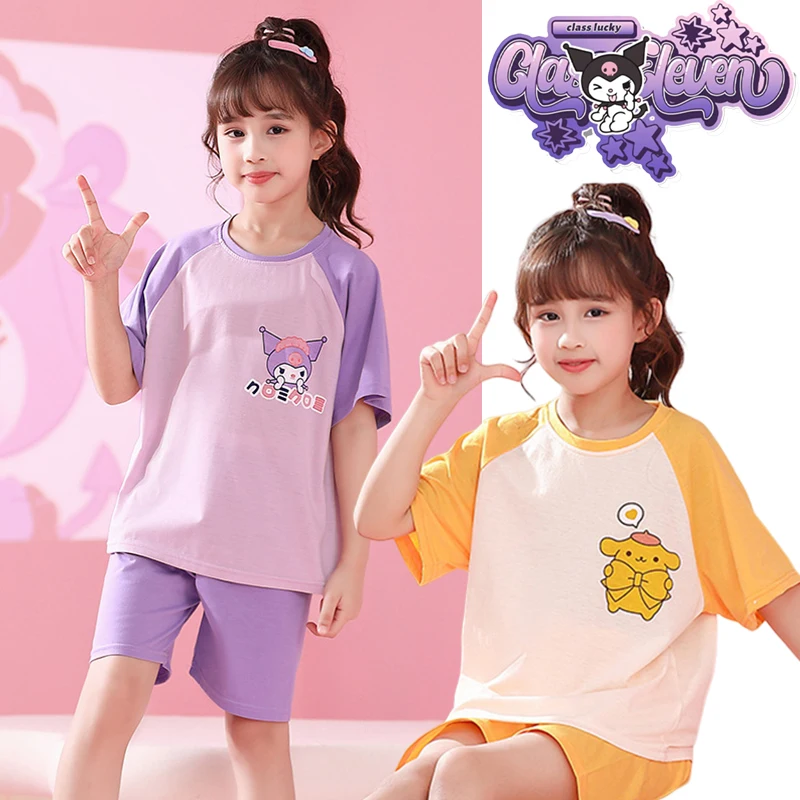 

Sanrio Kawaii Hello Kitty My Melody Cinnamoroll Pom Pom Purin Cartoon Children's Pajamas Set Summer Cute Anime Y2K Clothing