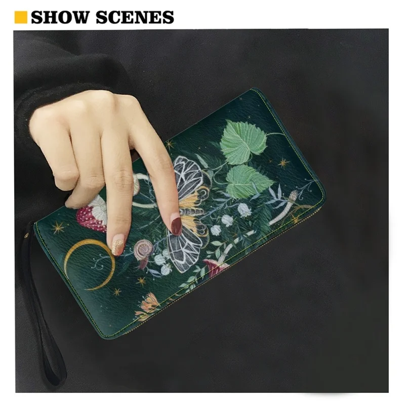 Belidome Cute Wallet for Womens Mushroom Moon Butterfly Print Around Zip Long Purse RFID Blocking Leather Card Holder Clutch Bag