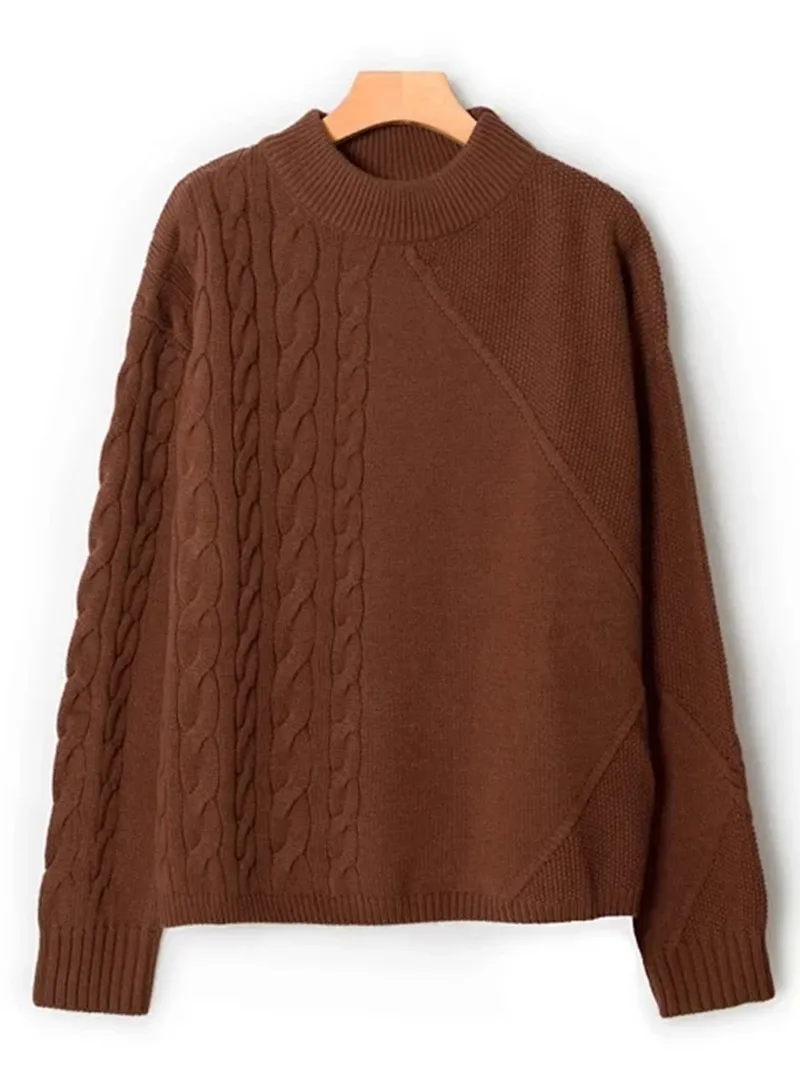 

Women's Sweater Twisted Half High Collar Temperament Long Sleeve Jumper Pullover Solid Casual Tops
