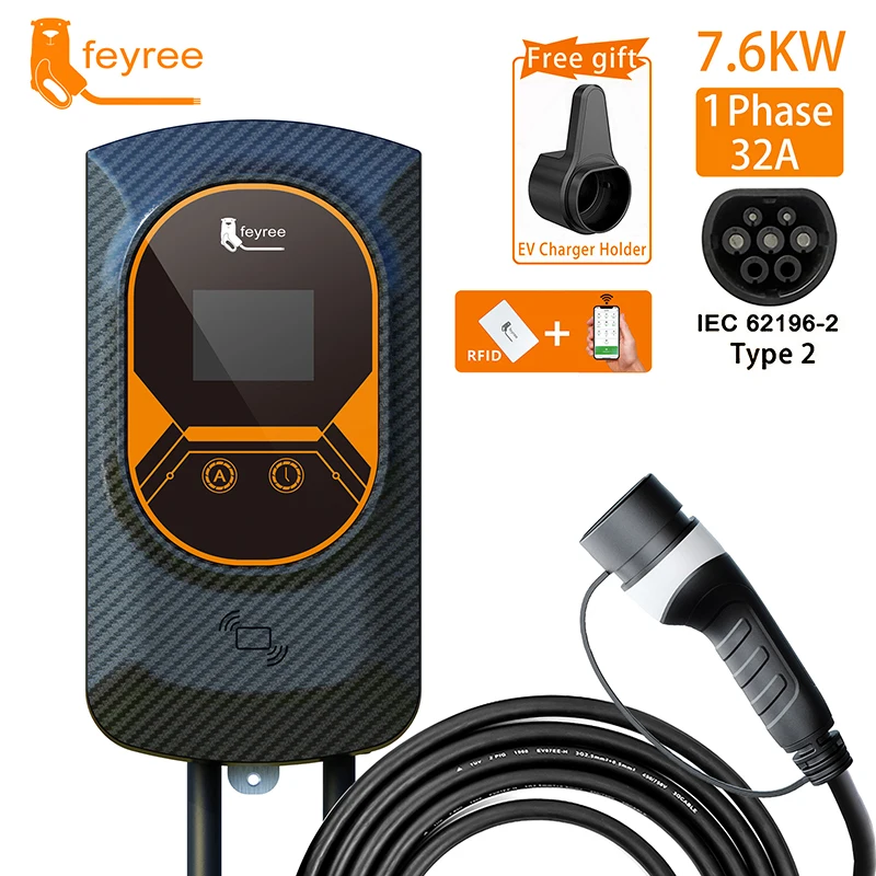 

EVSE Wallbox 7.6KW 32A EV автомобильное зарядное устройство Wallmount, зарядная станция для электромобиля type 2, кабель для электромобиля, быстрое 1-фазное з...