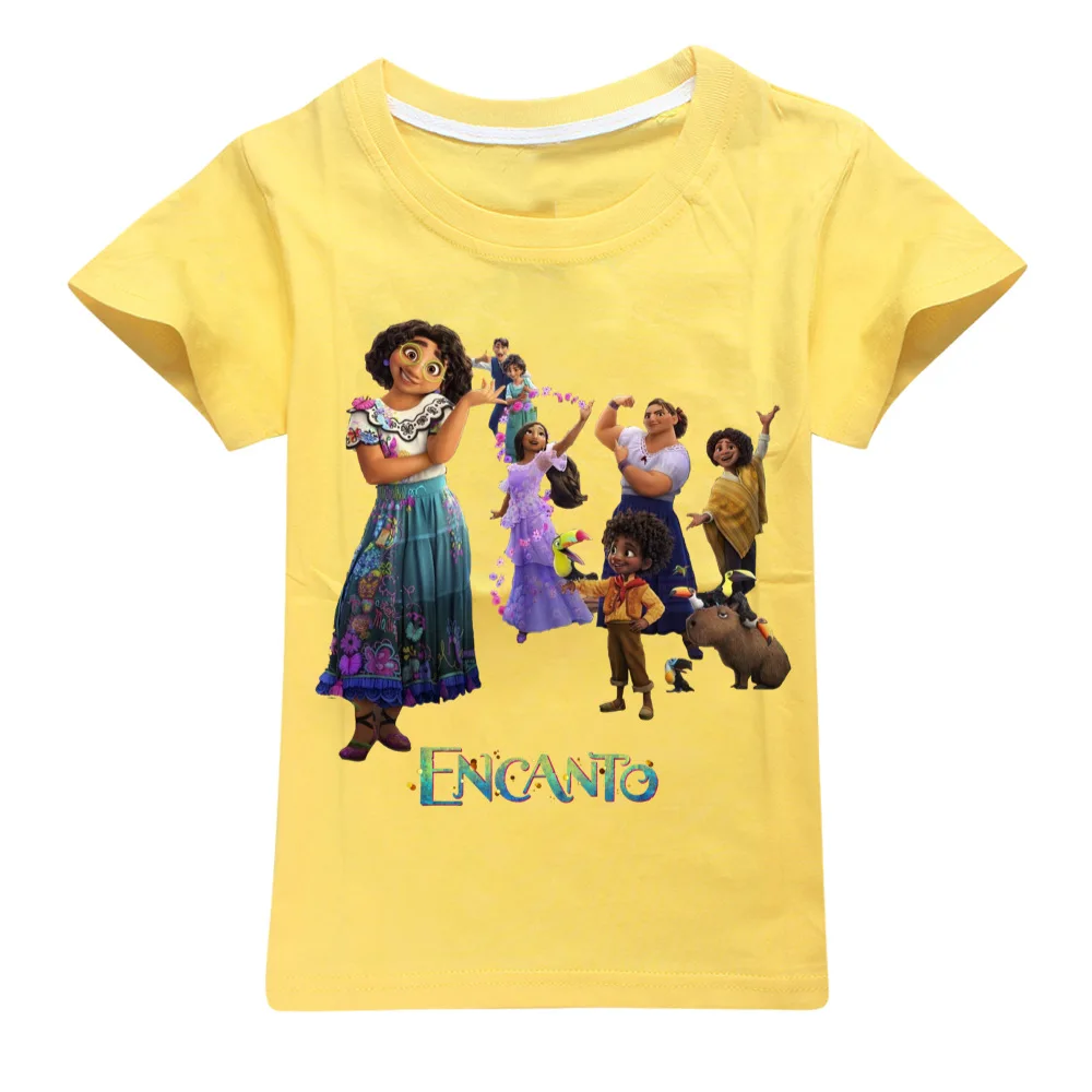 

2022 New Disney Encanto Summer Cartoon Printed Cotton Girls Short Sleeve Tops Boys T-Shirts Teen Baby Clothes 2-16Y