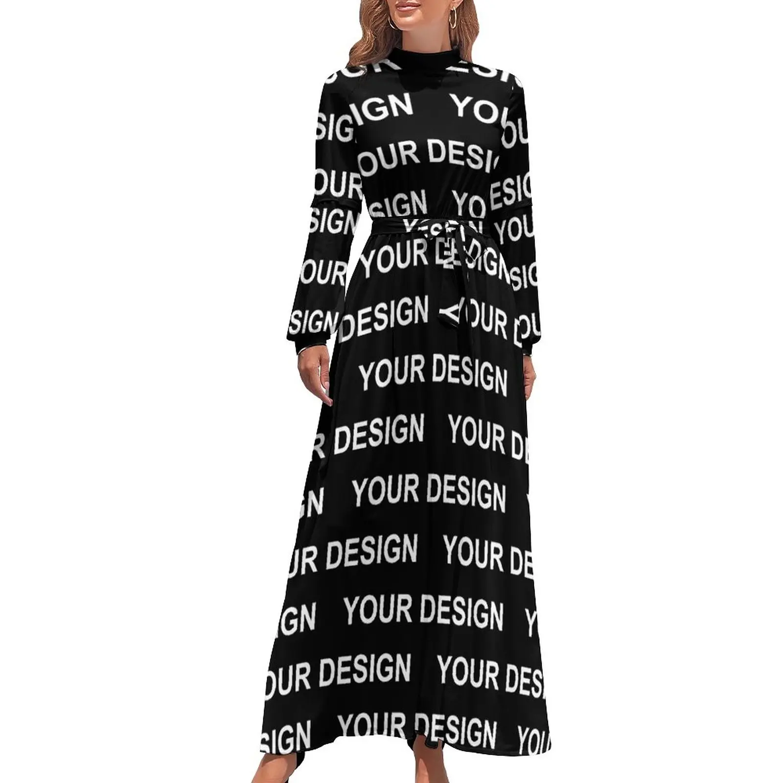 

Add Design Customized Dress Custom Made Your Image Elegant Print Maxi Dress High Neck Long Sleeve Streetwear Beach Long Dresses