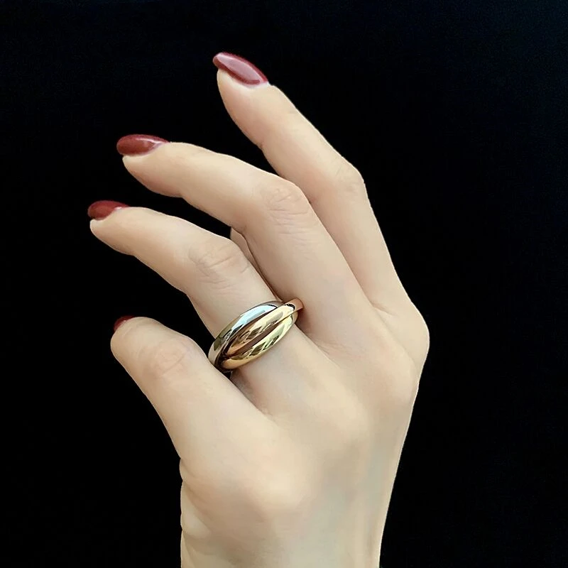 

Men's and Women's High-end fashion Brand Jewelry Gift 925 silver three-ring three-color gold ring European and American