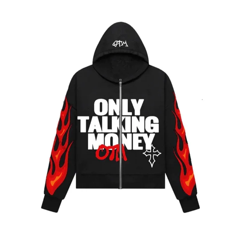 

Autumn Jacket Coat Hip Hop Streetwear Fashion Y2k Men Women Hoodies Sweatshirts Flame Letter Printed Casual Hooded Tops