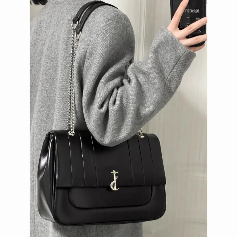 

Xiuya Large Capacity Messenger Bag Student Books Cambridge Bag 2022 Trendyol Pu Leather Casual All-match Black Chain Bolso Mujer